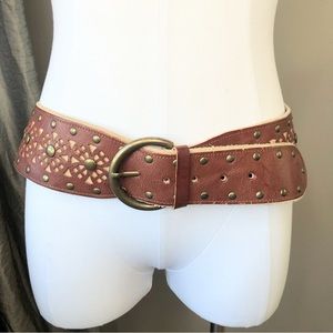 Vintage Brown Leather Belt with Brass Accents